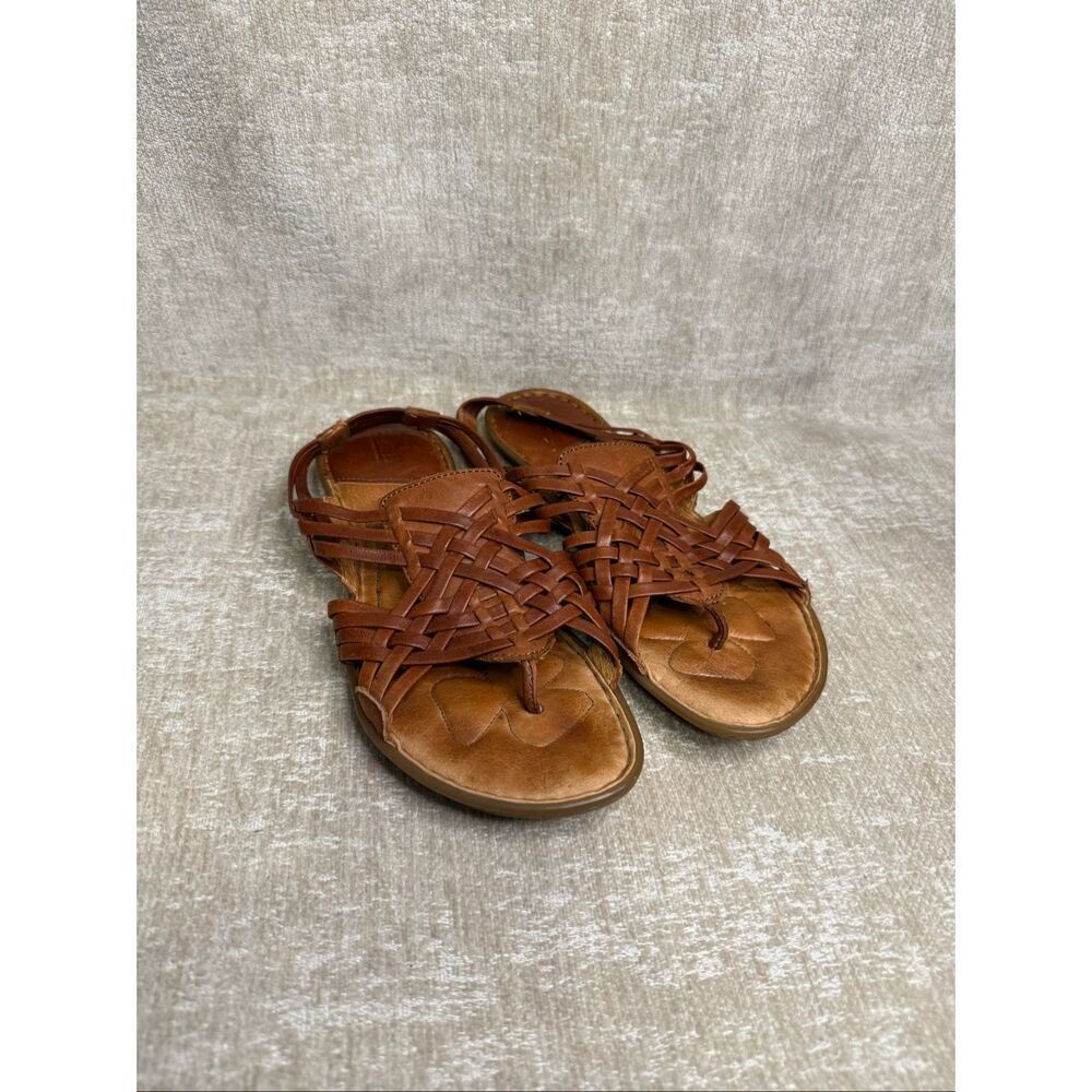 Born Women's Leather Huarache Open Toe Strappy Slingback Sandals Brown Size 7